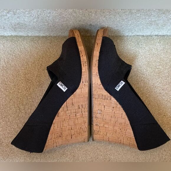 TOMS Women's Classic Espadrille Wedge Sandal Black Scattered Woven‎ Size 8 - Picture 6 of 10